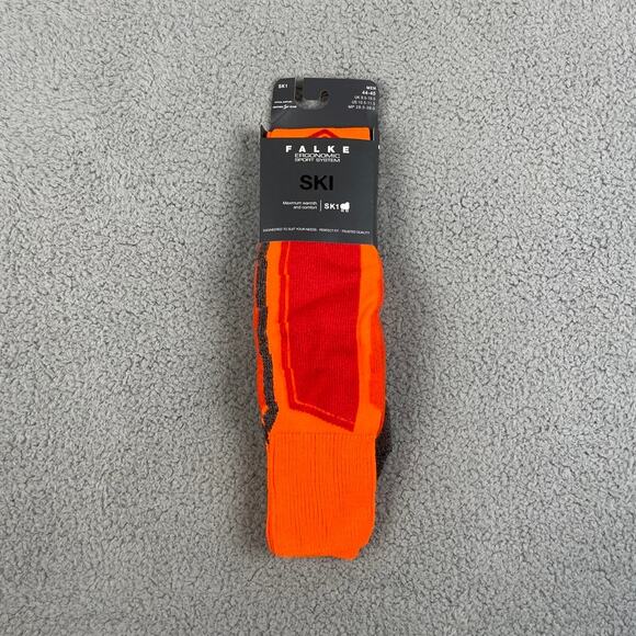 Falke Men's 10.5-11.5 Orange Merino Wool Mix Ergonomic Ski Socks - Picture 1 of 11